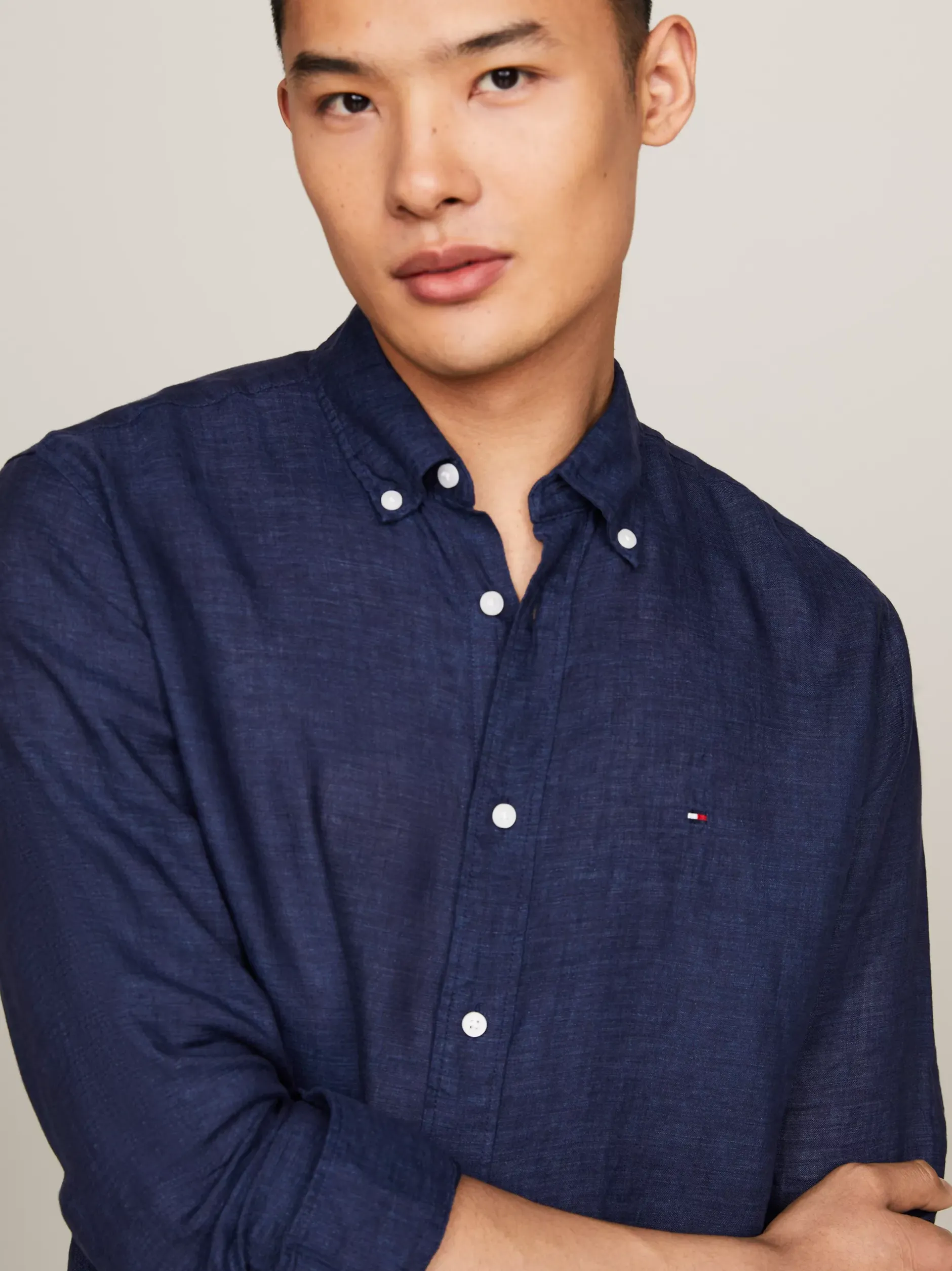 Koszule*Tommy Hilfiger Lniana Koszula O Regularnym Kroju CARBON NAVY