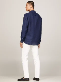 Koszule*Tommy Hilfiger Lniana Koszula O Regularnym Kroju CARBON NAVY