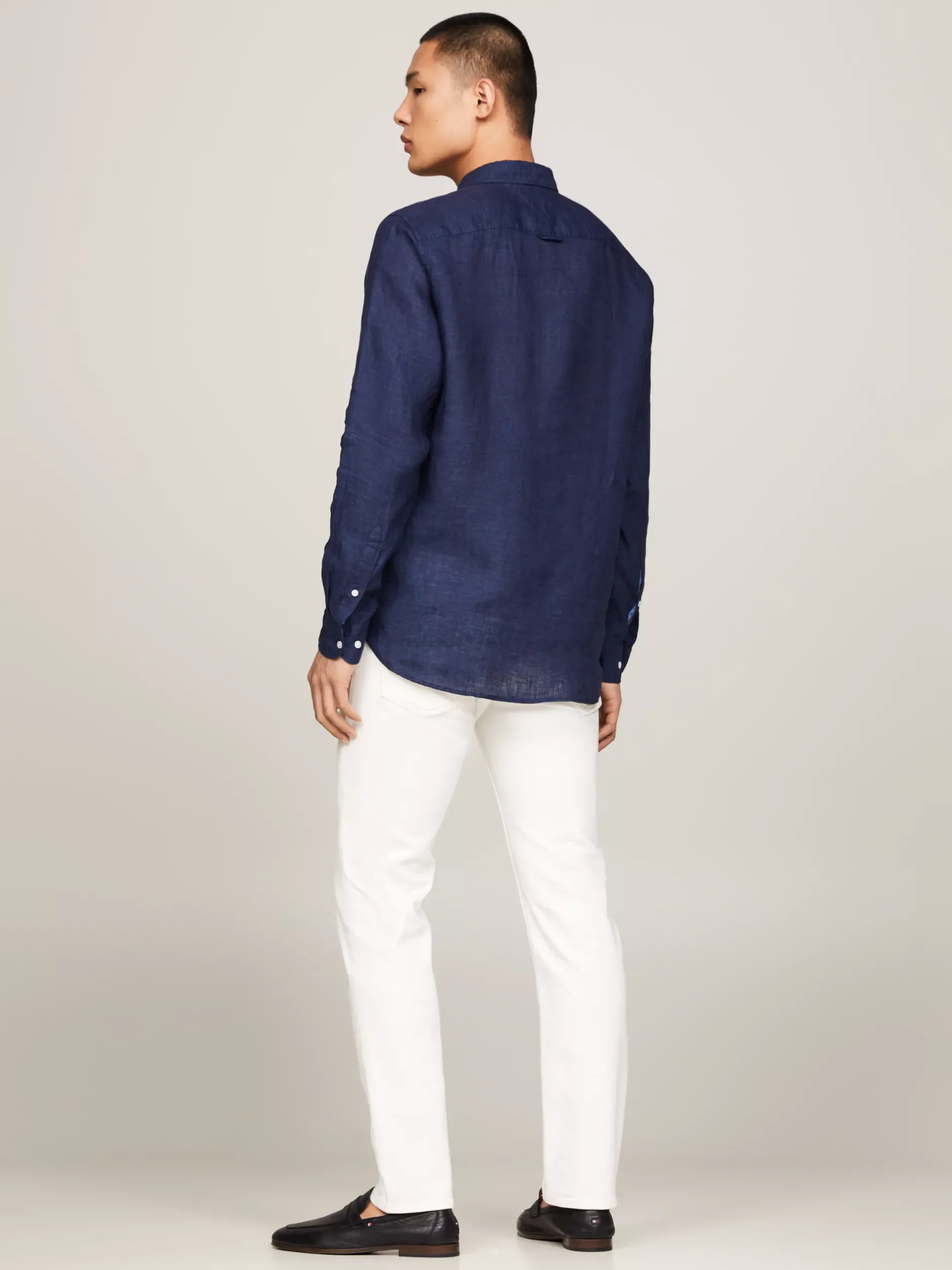 Koszule*Tommy Hilfiger Lniana Koszula O Regularnym Kroju CARBON NAVY
