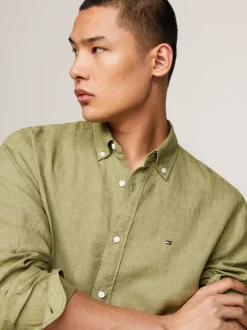 Koszule*Tommy Hilfiger Lniana Koszula O Regularnym Kroju FADED OLIVE