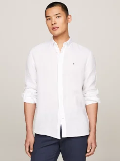 Koszule*Tommy Hilfiger Lniana Koszula O Regularnym Kroju OPTIC WHITE