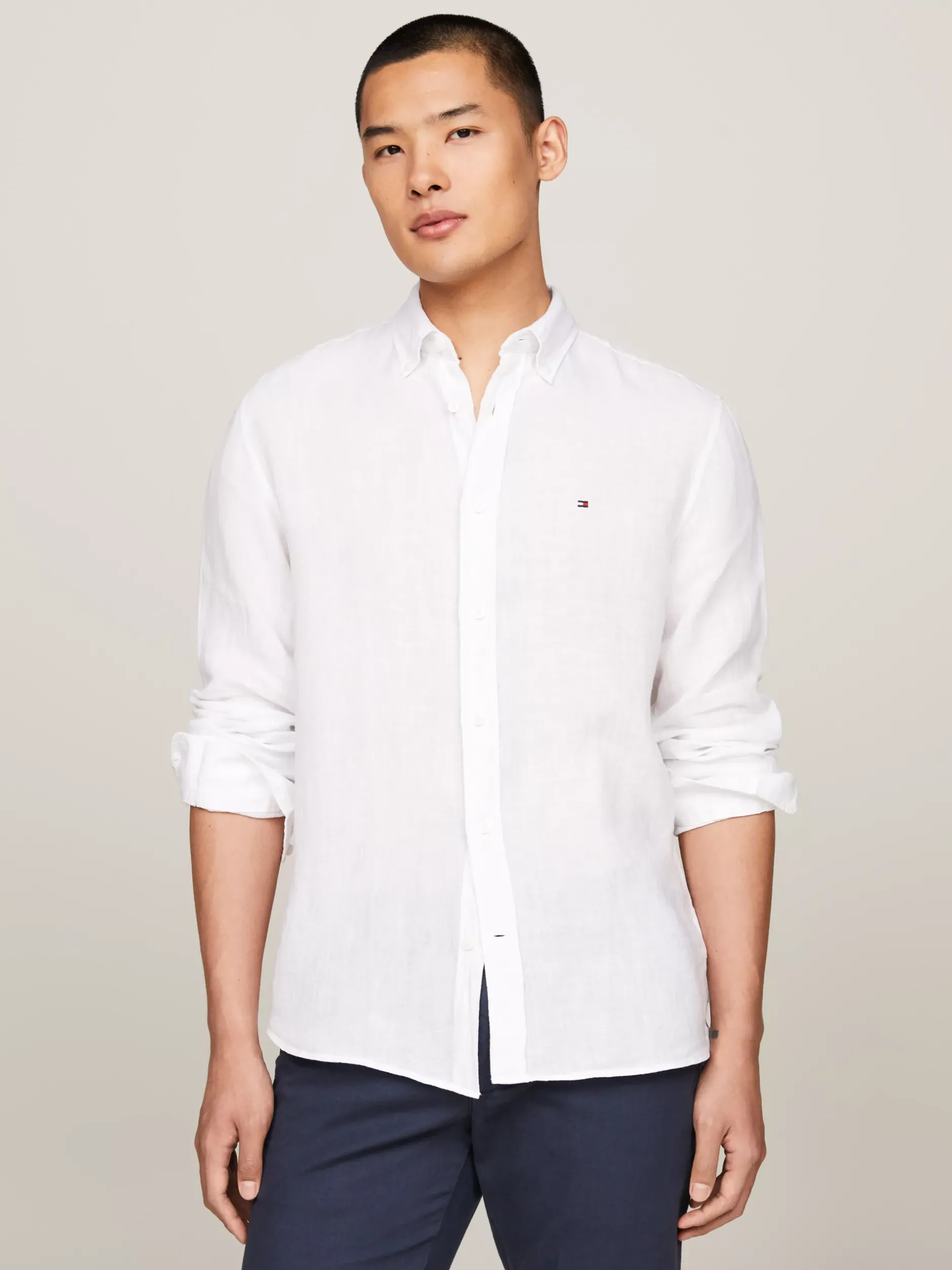 Koszule*Tommy Hilfiger Lniana Koszula O Regularnym Kroju OPTIC WHITE