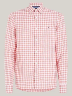 Koszule*Tommy Hilfiger Lniana Koszula We Wzór W Kratę Vichy TEABERRY BLOSSOM / OPTIC WHITE