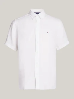 Koszule*Tommy Hilfiger Lniana Koszula Z Krótkim Rękawem OPTIC WHITE