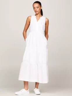 Sukienki*Tommy Hilfiger Lniana Sukienka Maxi TH OPTIC WHITE