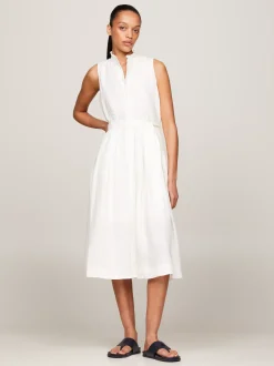 Sukienki*Tommy Hilfiger Lniana Sukienka Maxi TH OPTIC WHITE