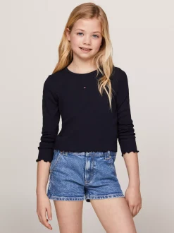 Topy I T-Shirty*Tommy Hilfiger Longsleeve Essential Z Falbankowym Wykończeniem DESERT SKY