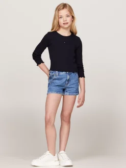 Topy I T-Shirty*Tommy Hilfiger Longsleeve Essential Z Falbankowym Wykończeniem DESERT SKY