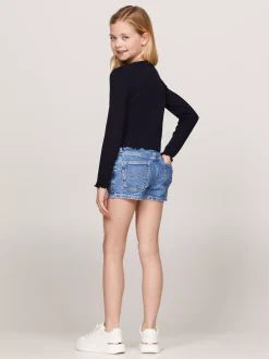 Topy I T-Shirty*Tommy Hilfiger Longsleeve Essential Z Falbankowym Wykończeniem DESERT SKY