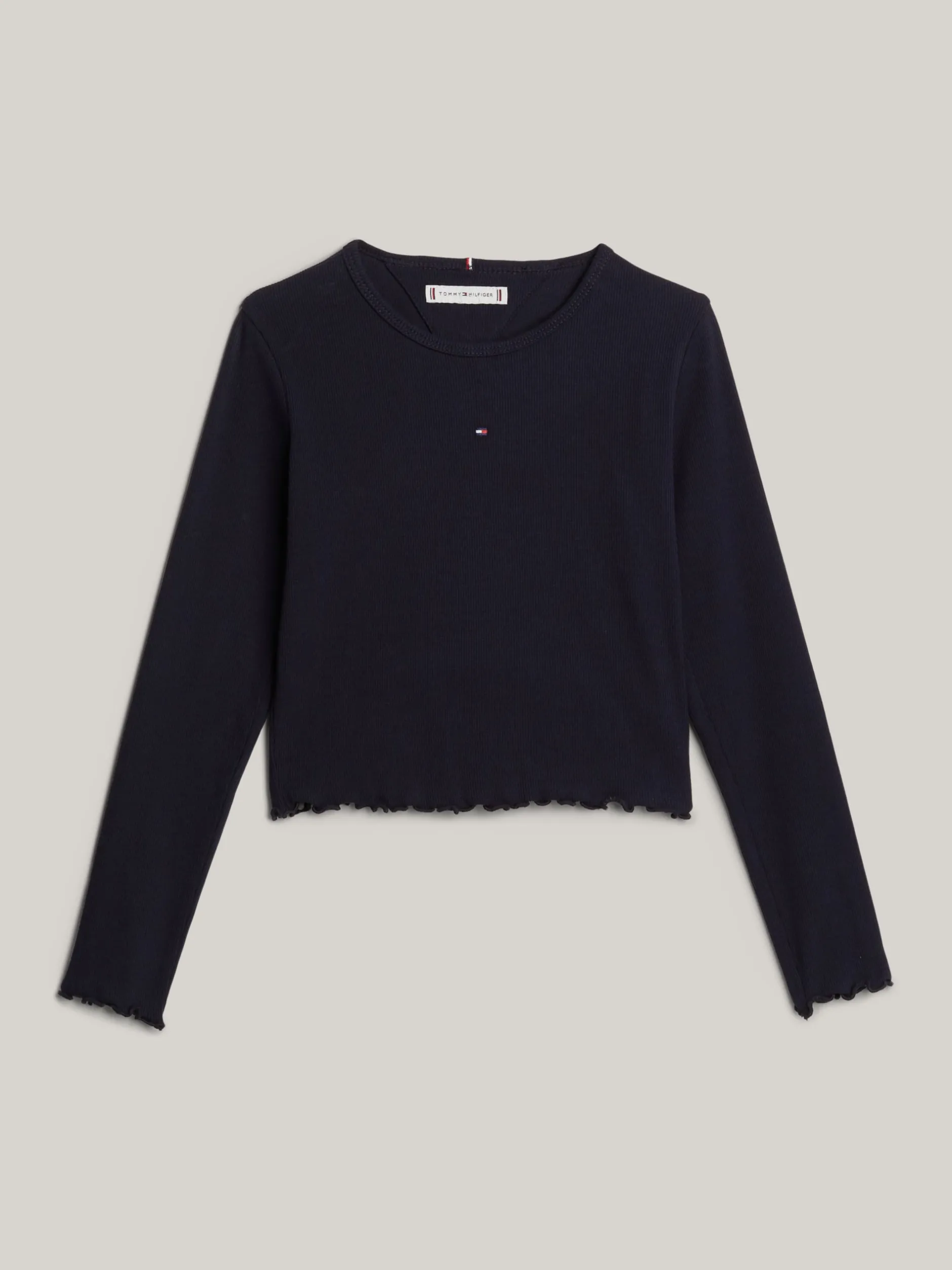 Topy I T-Shirty*Tommy Hilfiger Longsleeve Essential Z Falbankowym Wykończeniem DESERT SKY