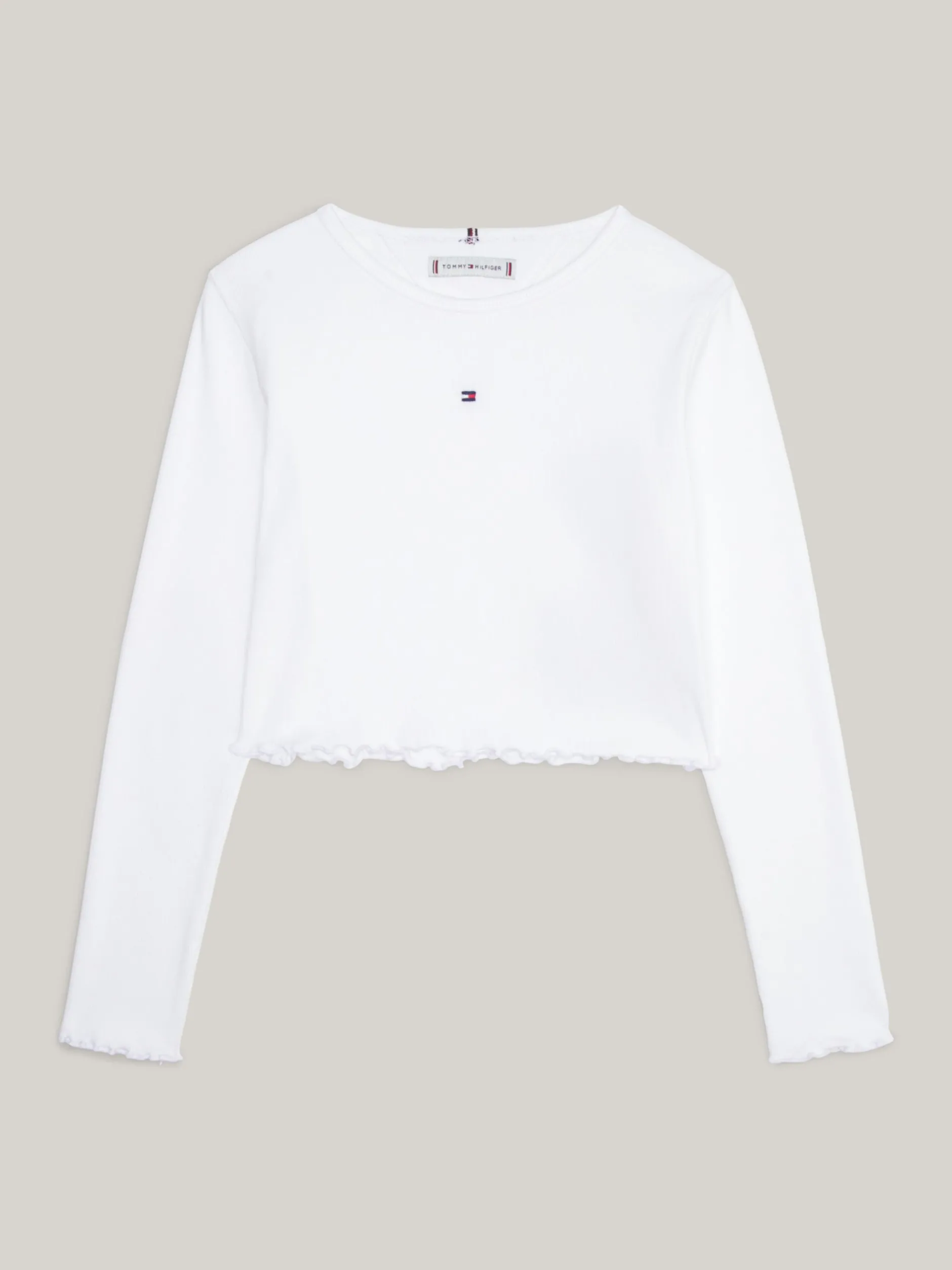 Topy I T-Shirty*Tommy Hilfiger Longsleeve Essential Z Falbankowym Wykończeniem WHITE