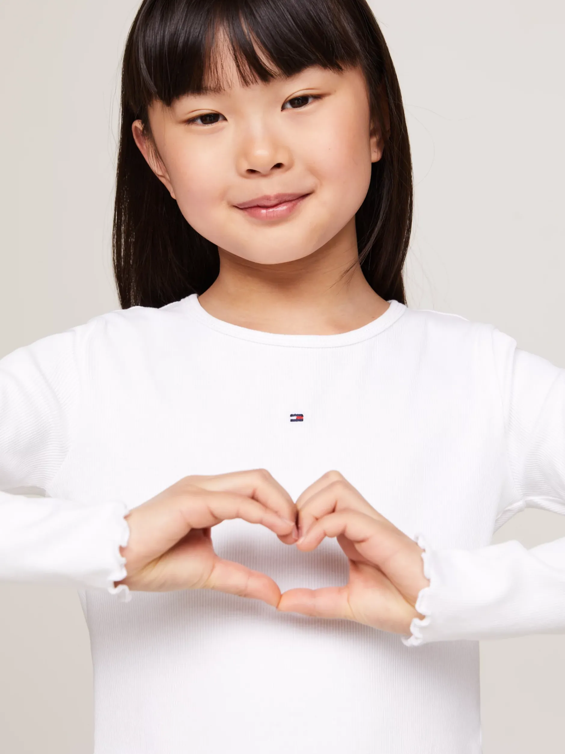 Topy I T-Shirty*Tommy Hilfiger Longsleeve Essential Z Falbankowym Wykończeniem WHITE