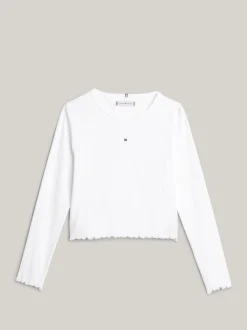 Topy I T-Shirty*Tommy Hilfiger Longsleeve Essential Z Falbankowym Wykończeniem WHITE