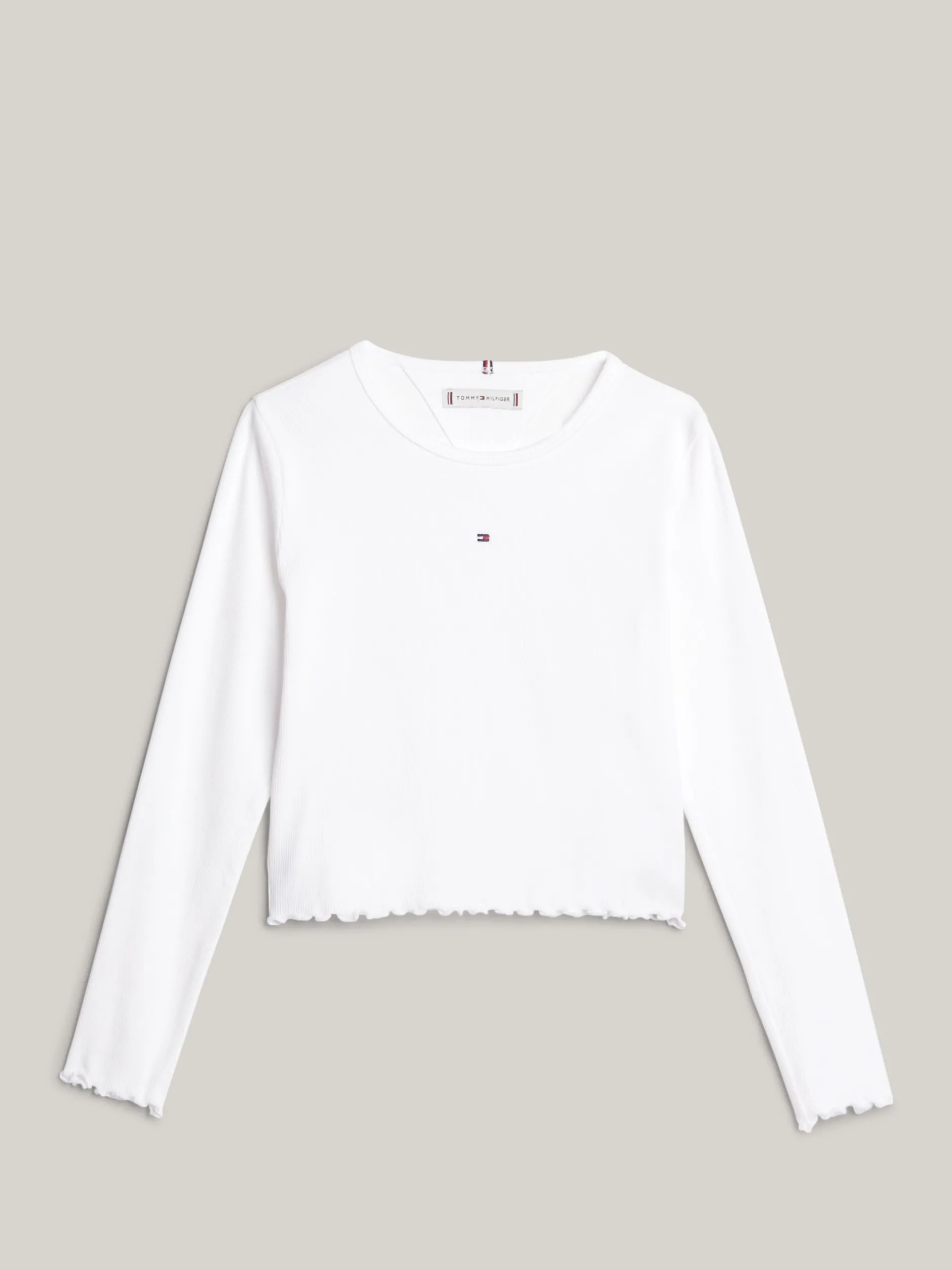 Topy I T-Shirty*Tommy Hilfiger Longsleeve Essential Z Falbankowym Wykończeniem WHITE