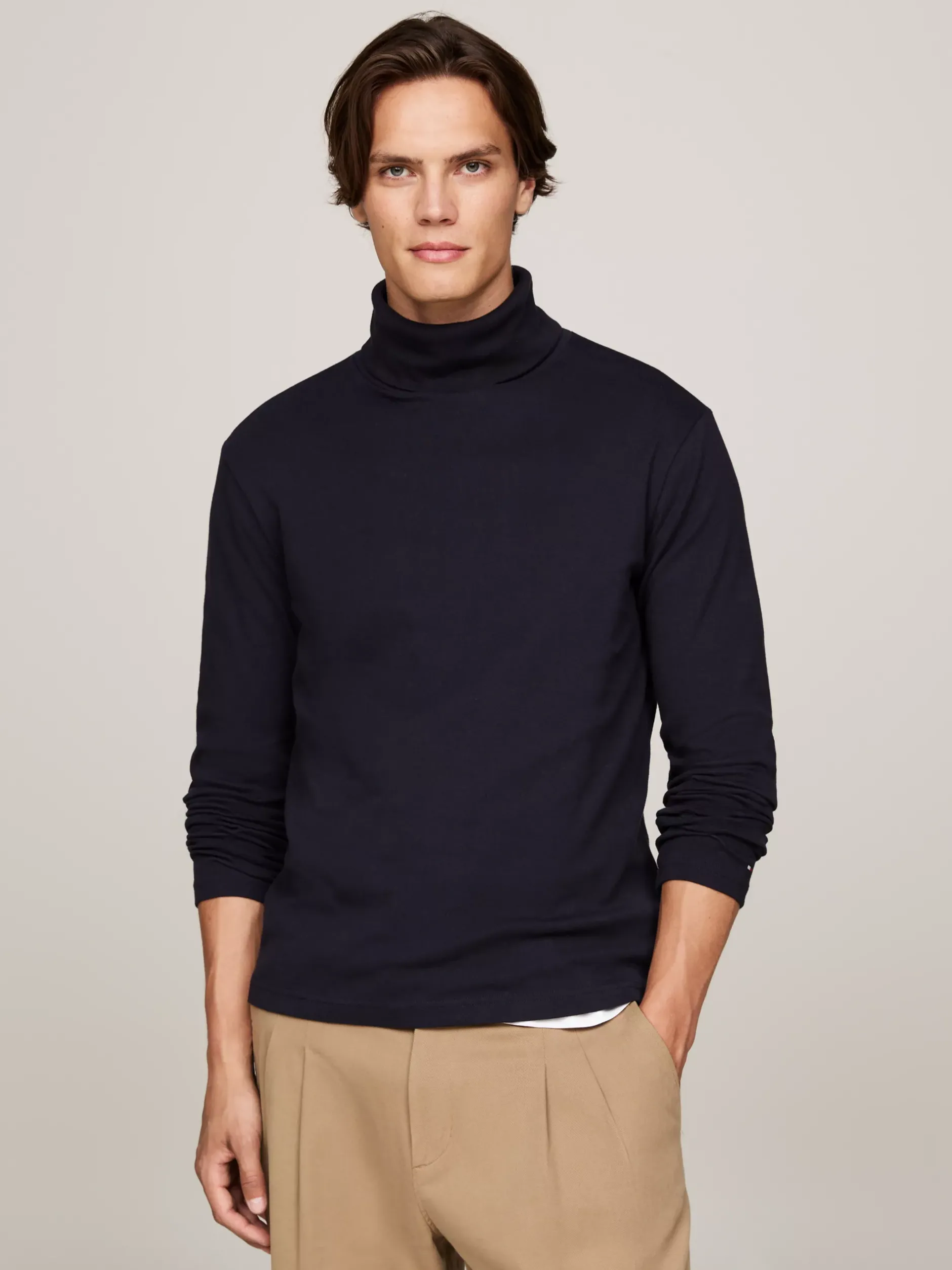 T-Shirty*Tommy Hilfiger Longsleeve O Bardzo Wąskim Kroju Z Golfem DESERT SKY