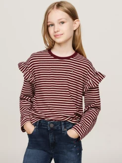 Topy I T-Shirty*Tommy Hilfiger Longsleeve O Luźnym Kroju DEEP ROUGE STRIPE