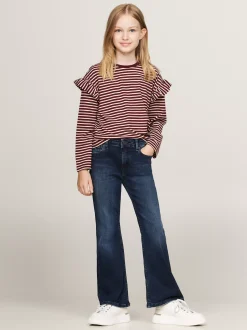 Topy I T-Shirty*Tommy Hilfiger Longsleeve O Luźnym Kroju DEEP ROUGE STRIPE