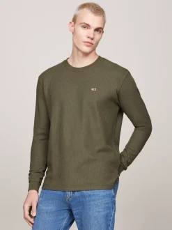 T-Shirty*Tommy Hilfiger Longsleeve O Splocie Waflowym FATIGUE GREEN