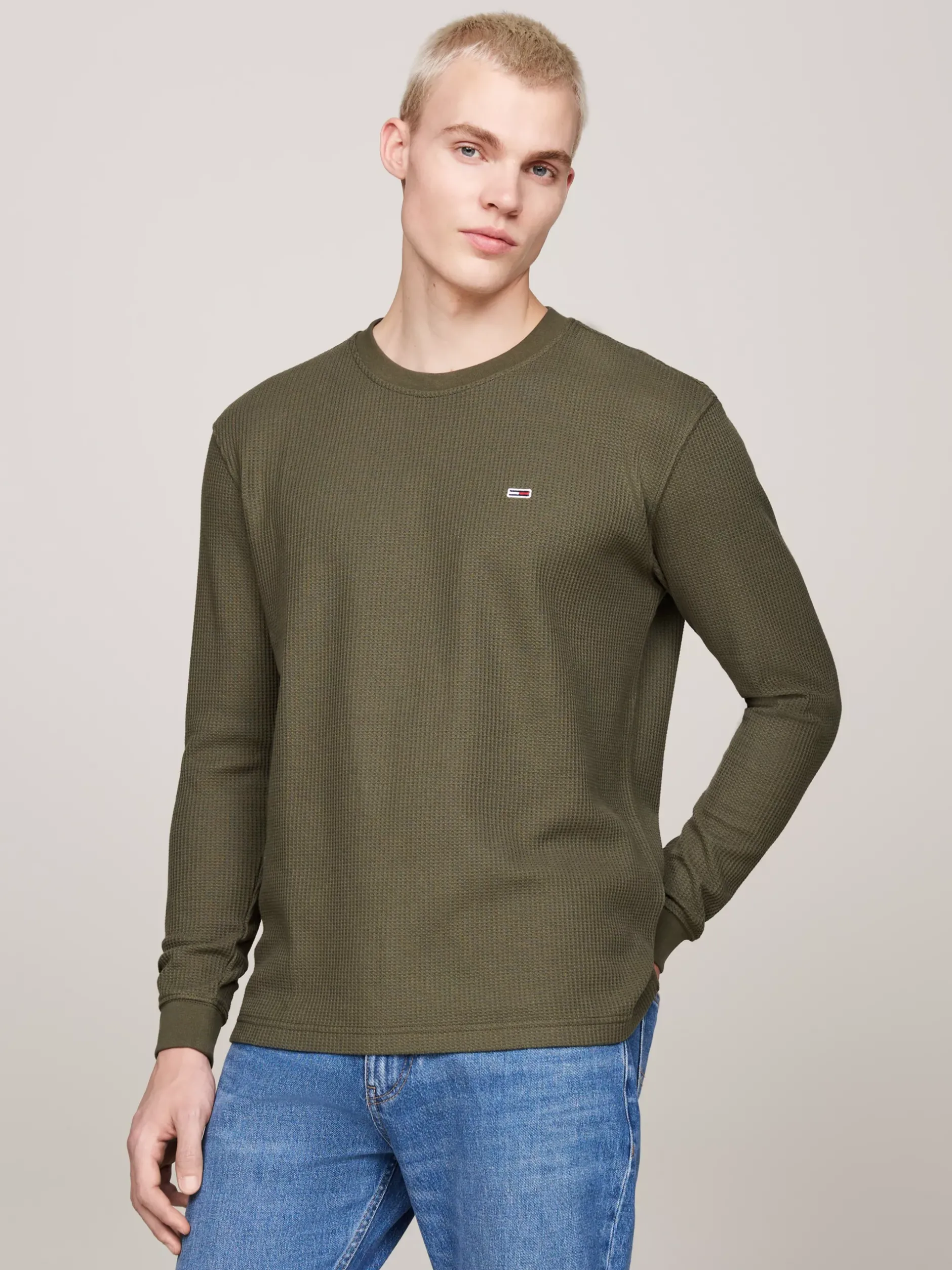 T-Shirty*Tommy Hilfiger Longsleeve O Splocie Waflowym FATIGUE GREEN