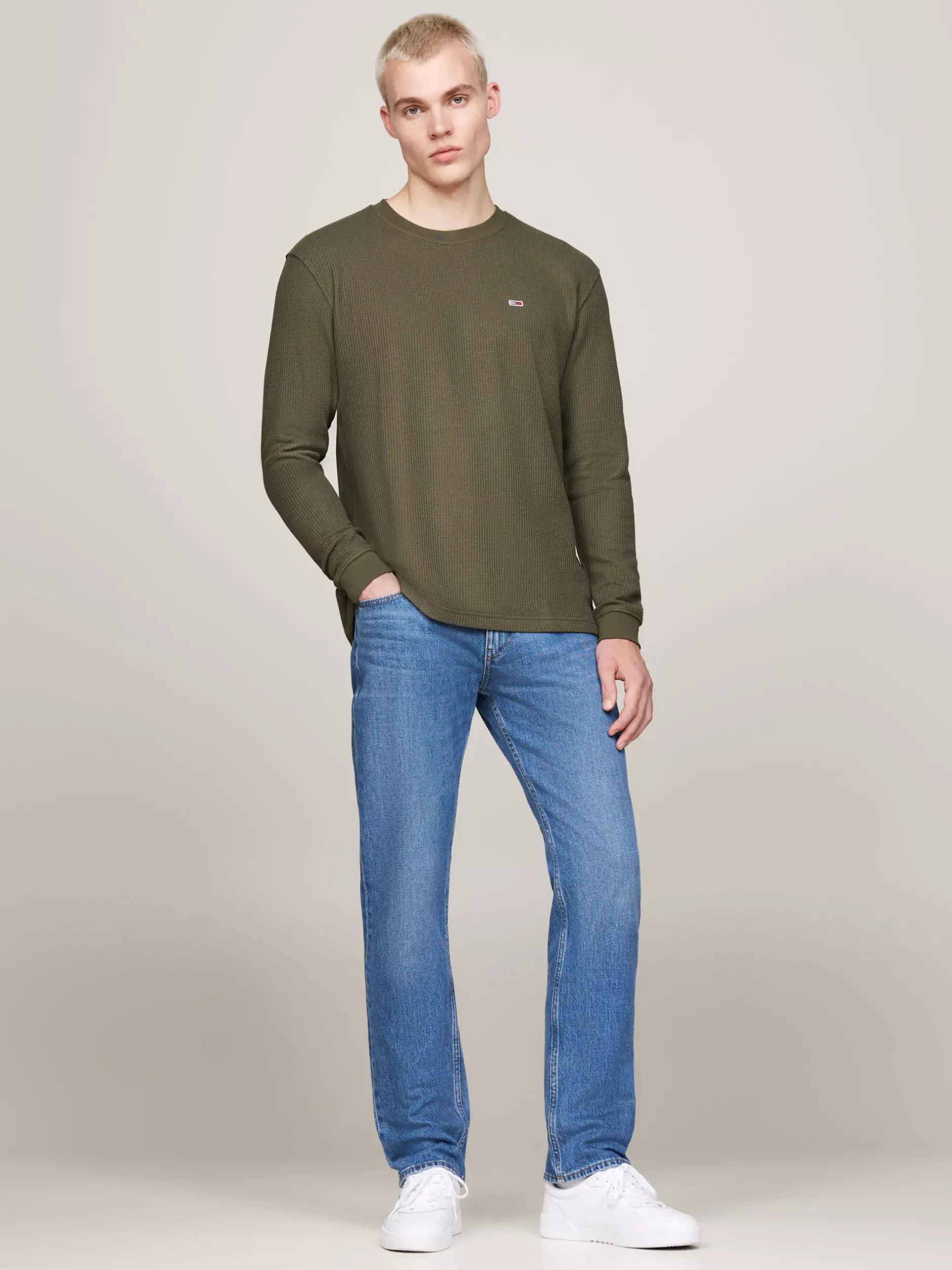 T-Shirty*Tommy Hilfiger Longsleeve O Splocie Waflowym FATIGUE GREEN