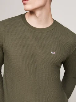T-Shirty*Tommy Hilfiger Longsleeve O Splocie Waflowym FATIGUE GREEN