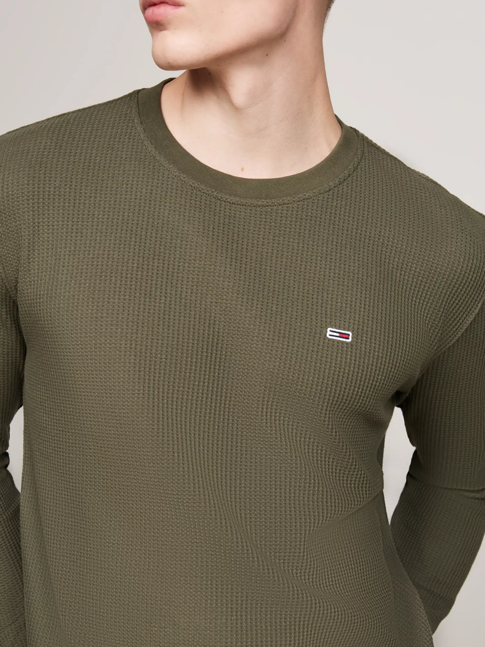 T-Shirty*Tommy Hilfiger Longsleeve O Splocie Waflowym FATIGUE GREEN