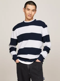T-Shirty*Tommy Hilfiger Longsleeve O Splocie Waflowym W Paski DARK NIGHT NAVY