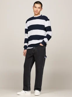 T-Shirty*Tommy Hilfiger Longsleeve O Splocie Waflowym W Paski DARK NIGHT NAVY