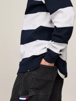 T-Shirty*Tommy Hilfiger Longsleeve O Splocie Waflowym W Paski DARK NIGHT NAVY