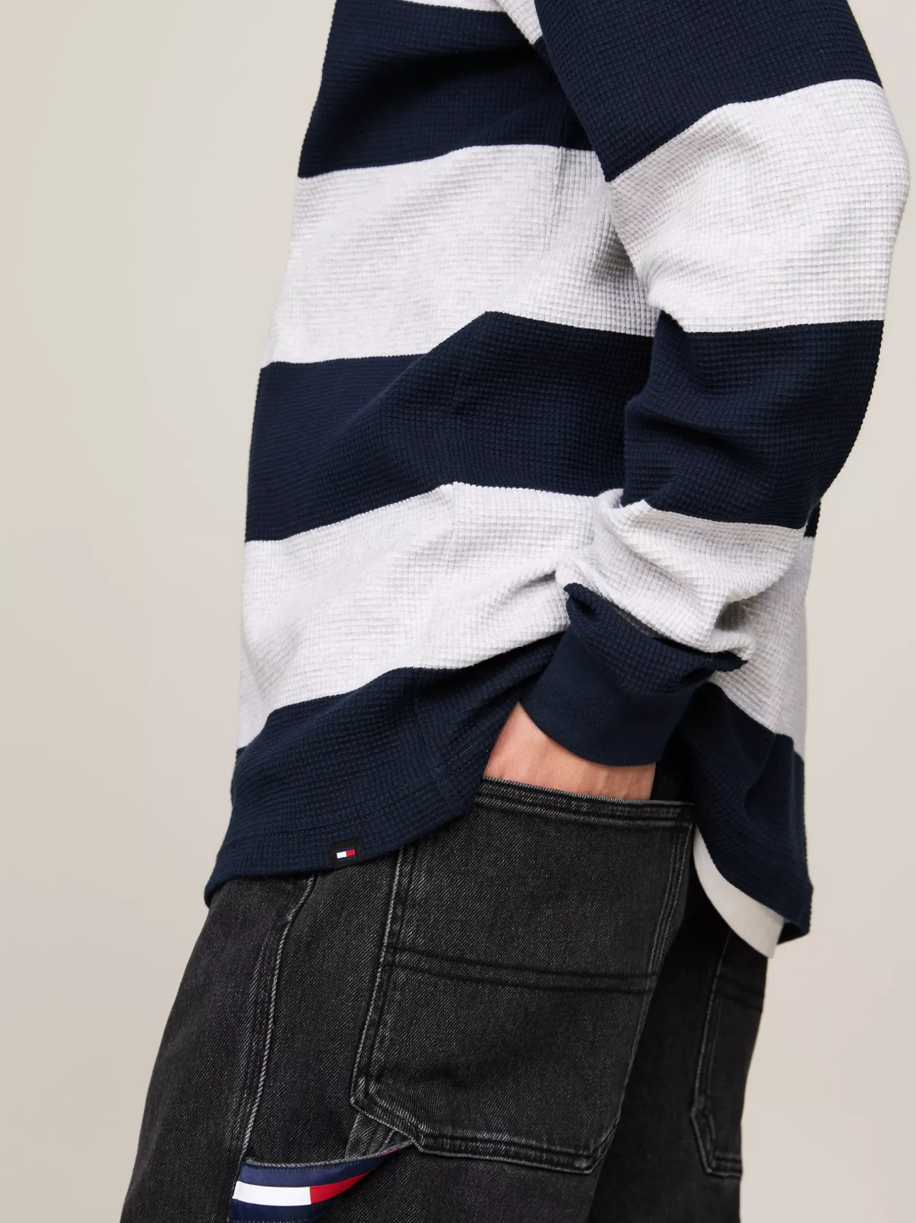 T-Shirty*Tommy Hilfiger Longsleeve O Splocie Waflowym W Paski DARK NIGHT NAVY
