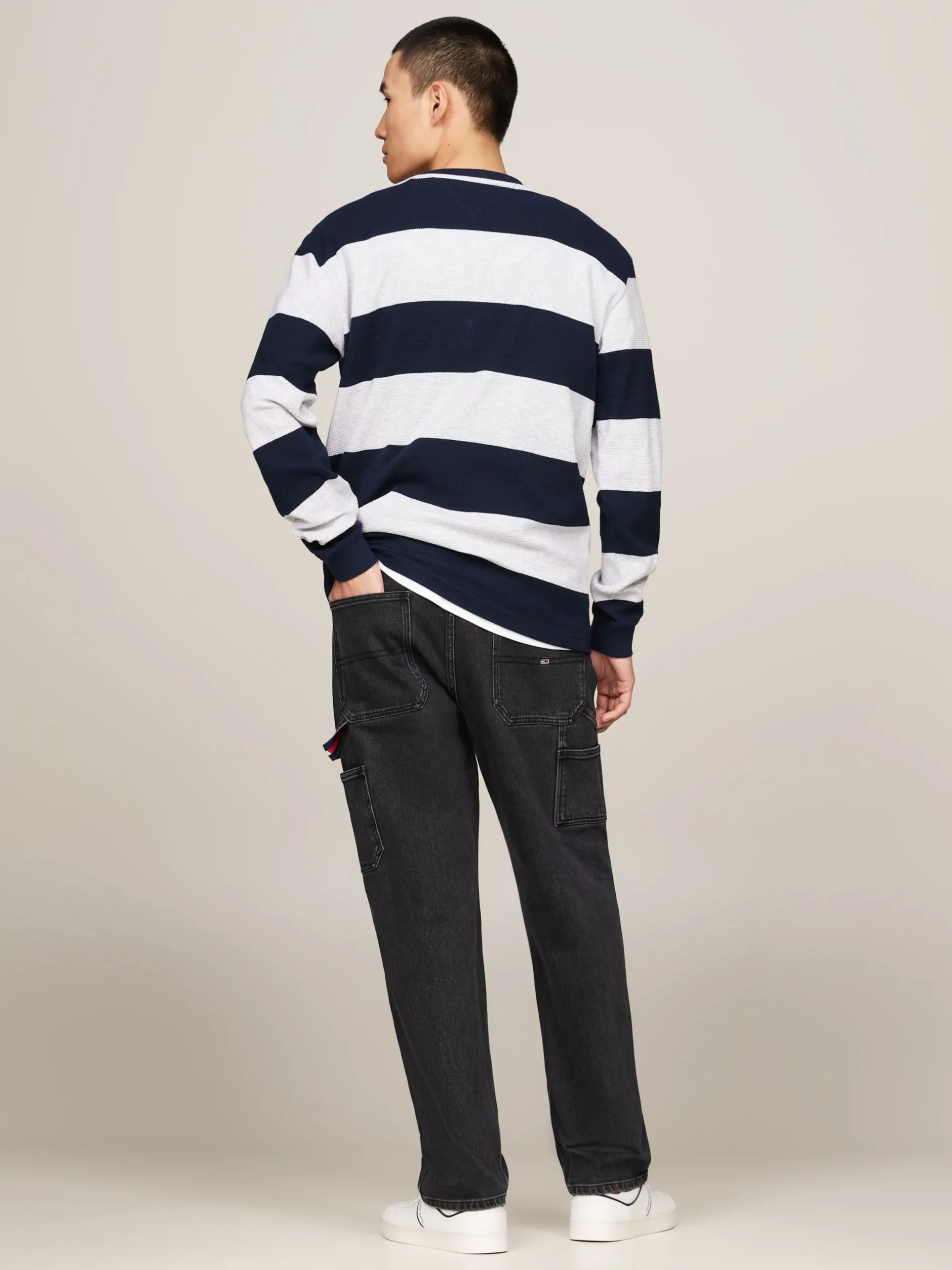 T-Shirty*Tommy Hilfiger Longsleeve O Splocie Waflowym W Paski DARK NIGHT NAVY