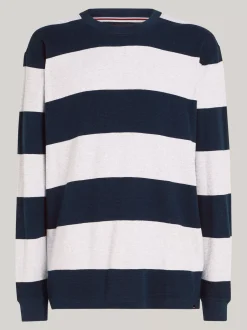 T-Shirty*Tommy Hilfiger Longsleeve O Splocie Waflowym W Paski DARK NIGHT NAVY