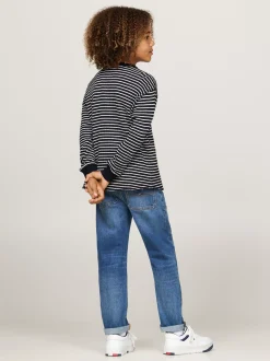 T-Shirty I Koszulki Polo*Tommy Hilfiger Longsleeve O Waflowym Splocie BLUE BASE WHITE STRIPES
