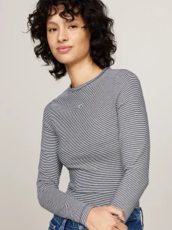 T-Shirty*Tommy Hilfiger Longsleeve O Wąskim Kroju W Paski DARK NIGHT NAVY / STRIPE