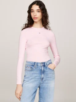 T-Shirty*Tommy Hilfiger Longsleeve O Wąskim Kroju W Paski BALLET PINK / STRIPE