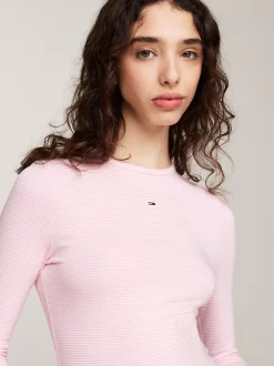 T-Shirty*Tommy Hilfiger Longsleeve O Wąskim Kroju W Paski BALLET PINK / STRIPE