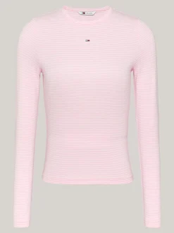 T-Shirty*Tommy Hilfiger Longsleeve O Wąskim Kroju W Paski BALLET PINK / STRIPE