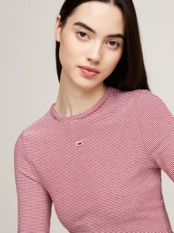 T-Shirty*Tommy Hilfiger Longsleeve O Wąskim Kroju W Paski REGATTA RED / STRIPE