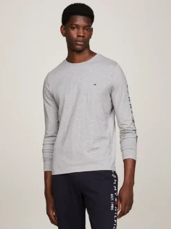 T-Shirty*Tommy Hilfiger Longsleeve O Wąskim Kroju Z Logo LIGHT GREY HEATHER