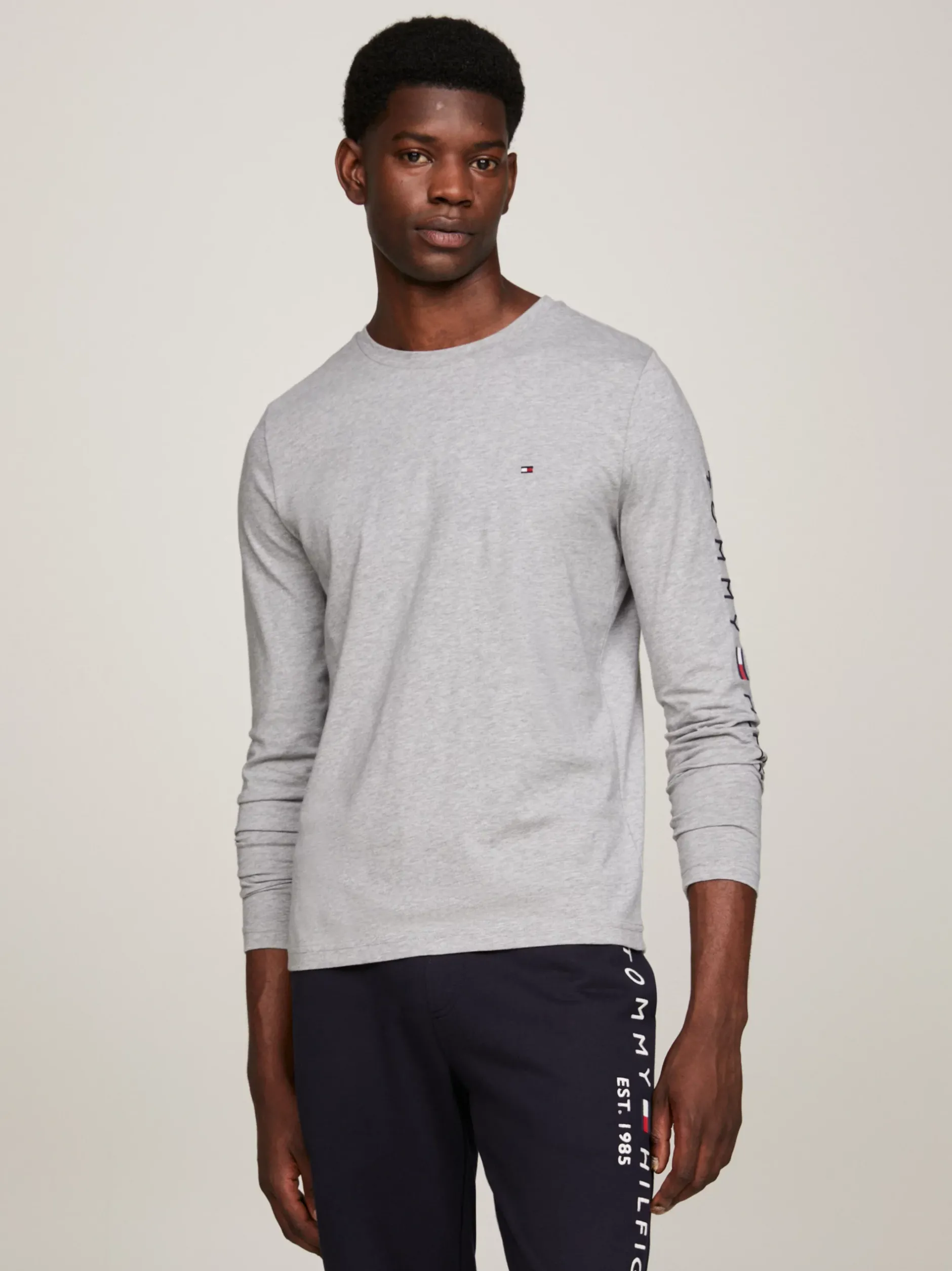 T-Shirty*Tommy Hilfiger Longsleeve O Wąskim Kroju Z Logo LIGHT GREY HEATHER