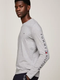T-Shirty*Tommy Hilfiger Longsleeve O Wąskim Kroju Z Logo LIGHT GREY HEATHER