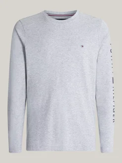 T-Shirty*Tommy Hilfiger Longsleeve O Wąskim Kroju Z Logo LIGHT GREY HEATHER