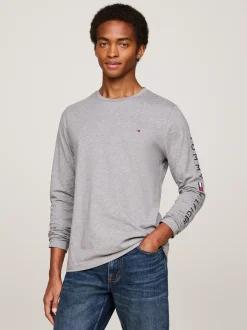 T-Shirty*Tommy Hilfiger Longsleeve O Wąskim Kroju Z Logo MEDIUM GREY HEATHER