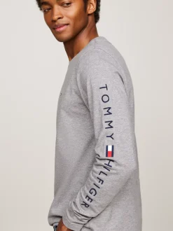 T-Shirty*Tommy Hilfiger Longsleeve O Wąskim Kroju Z Logo MEDIUM GREY HEATHER