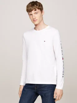 T-Shirty*Tommy Hilfiger Longsleeve O Wąskim Kroju Z Logo WHITE