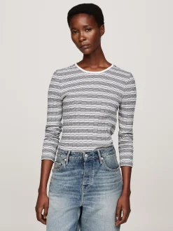 T-Shirty*Tommy Hilfiger Longsleeve O Wąskim Kroju W Paski TEXTURED STP/ WHITE/ DESERT SKY