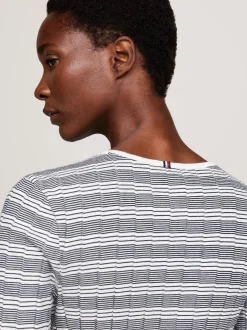 T-Shirty*Tommy Hilfiger Longsleeve O Wąskim Kroju W Paski TEXTURED STP/ WHITE/ DESERT SKY