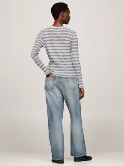 T-Shirty*Tommy Hilfiger Longsleeve O Wąskim Kroju W Paski TEXTURED STP/ WHITE/ DESERT SKY