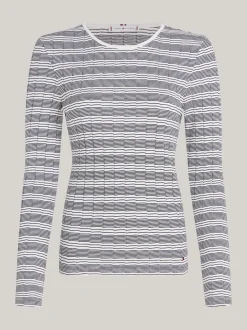 T-Shirty*Tommy Hilfiger Longsleeve O Wąskim Kroju W Paski TEXTURED STP/ WHITE/ DESERT SKY