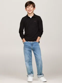 T-Shirty I Koszulki Polo*Tommy Hilfiger Longsleeve Polo Z Flagą Hilfiger BLACK